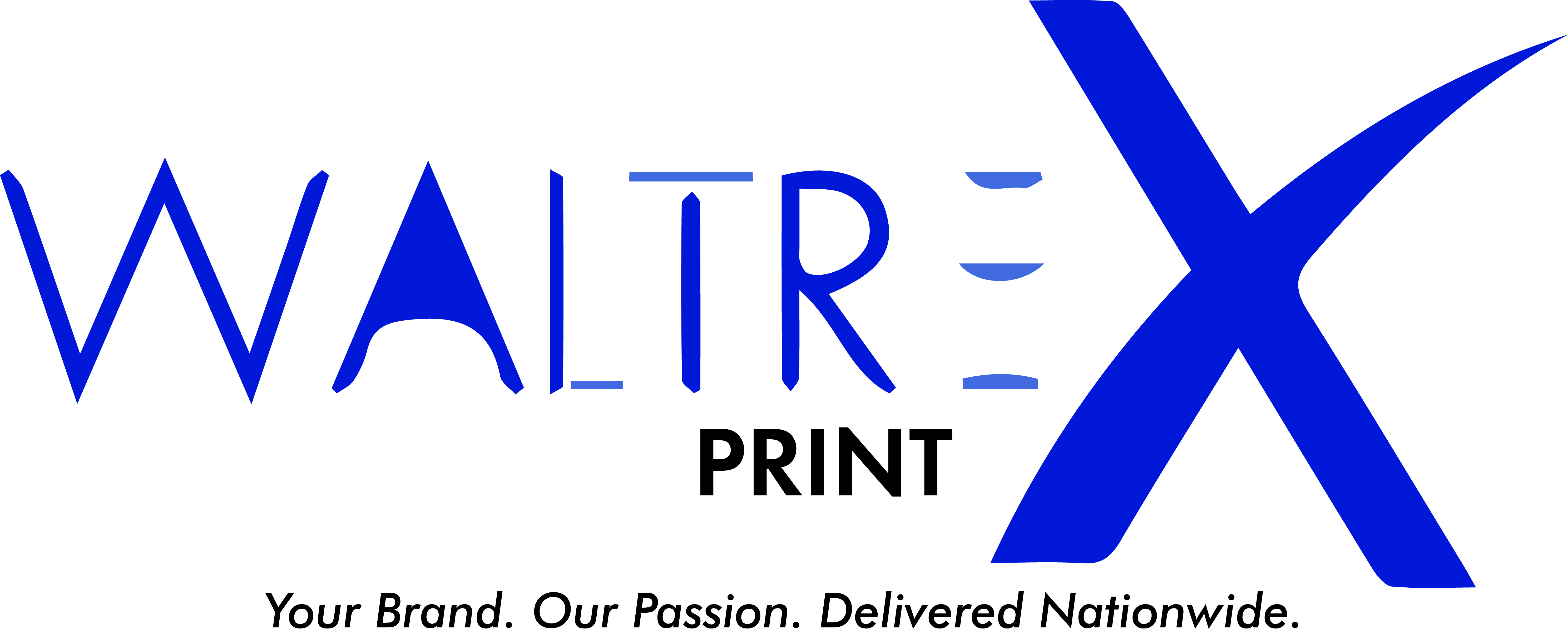WALTREX stylized blue logo with large X, modern and professional design, conveying innovation and trust